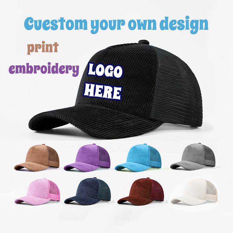 Corduroy Cap 5 Panel - Boné esportivo de malha de veludo,