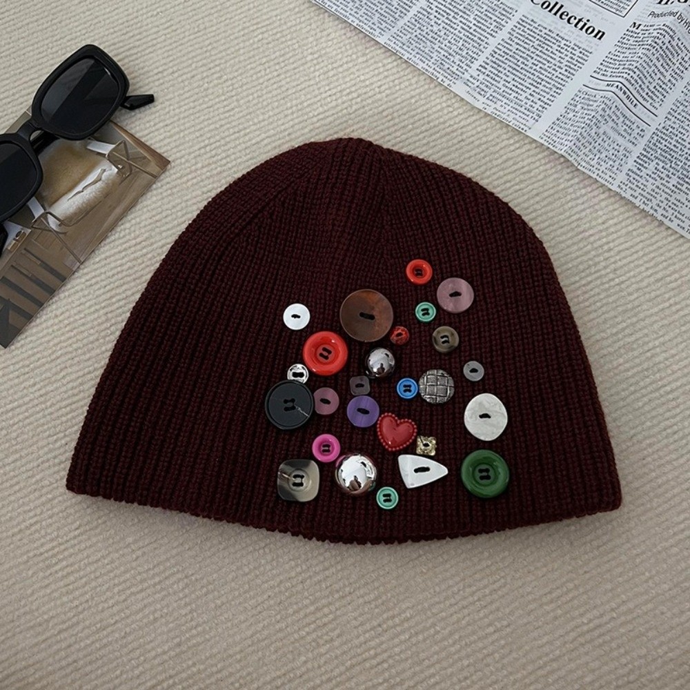 Beanie Cuffed Knit - Gorro de Malha Colorido com Botões,