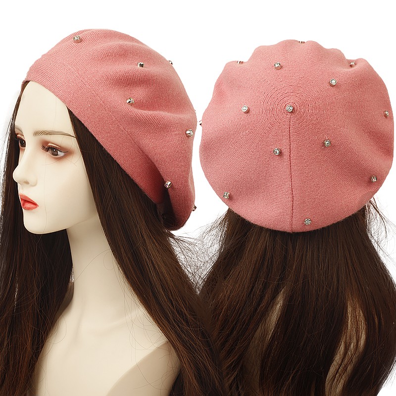 Beret French Wool - Cor feminina strass boinas chapéu moda