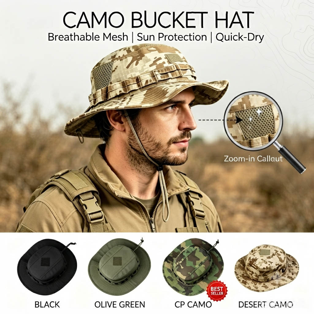 Boonie Hat Tactical - Chapéu Tático Boonie para Homens, Proteção