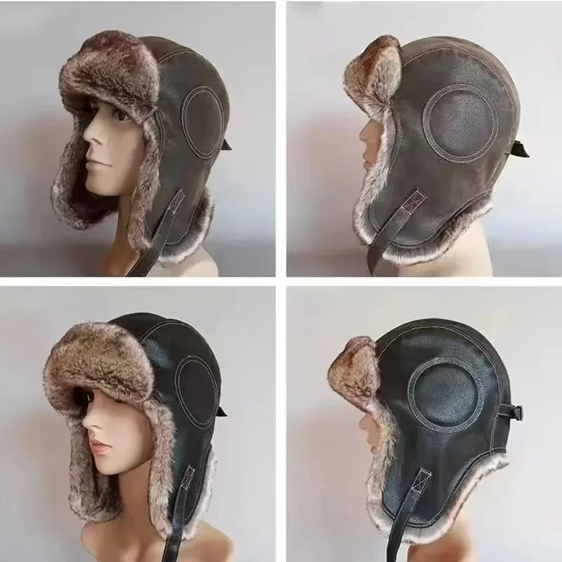 Trapper Hat Ear Flap - Boné de neve de couro com