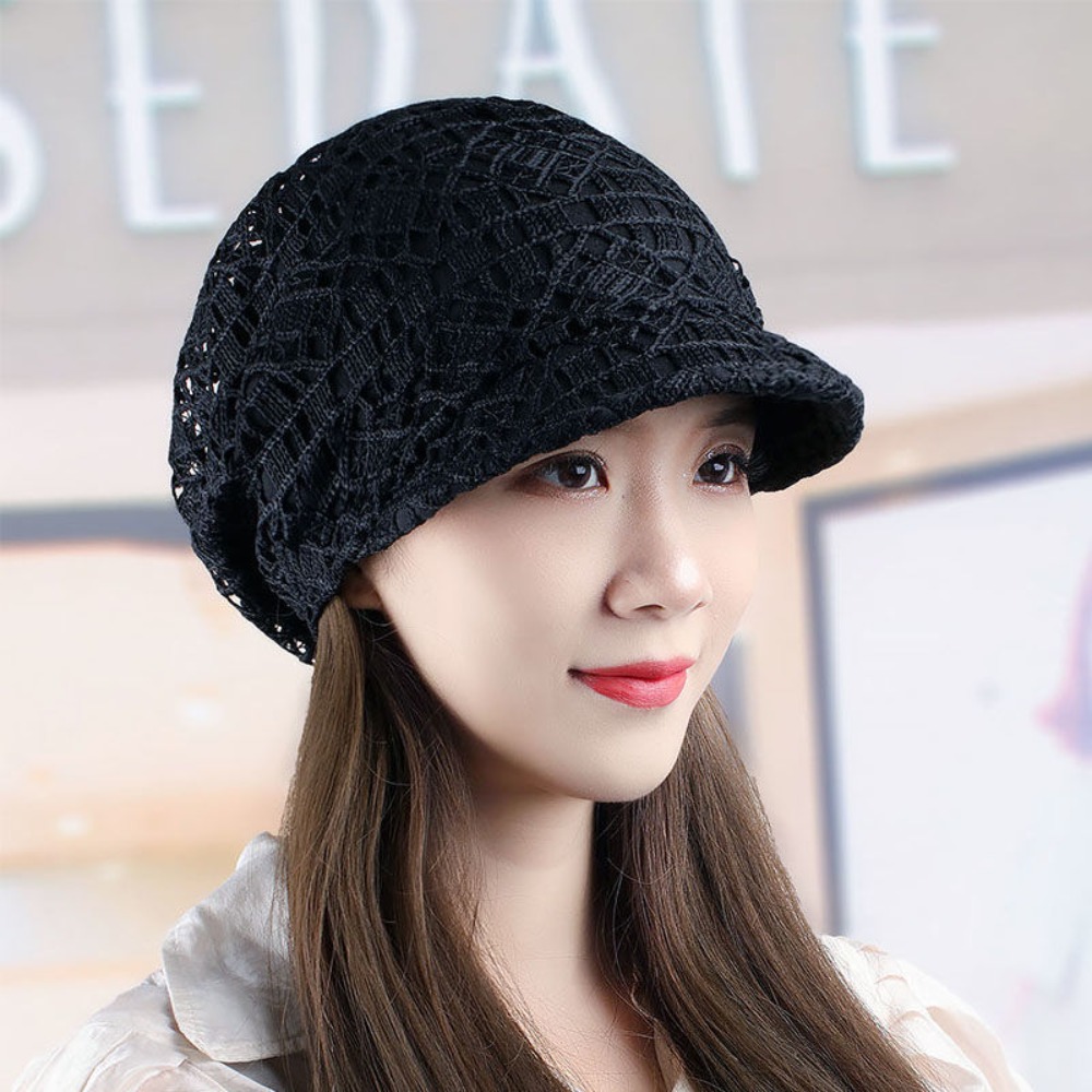Baseball Cap Structured - Boné Feminino Vazado com Flores Bordadas,