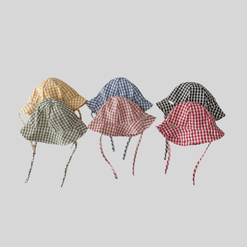 Bucket Hat Cotton - Ins estilo xadrez bebê balde chapéu