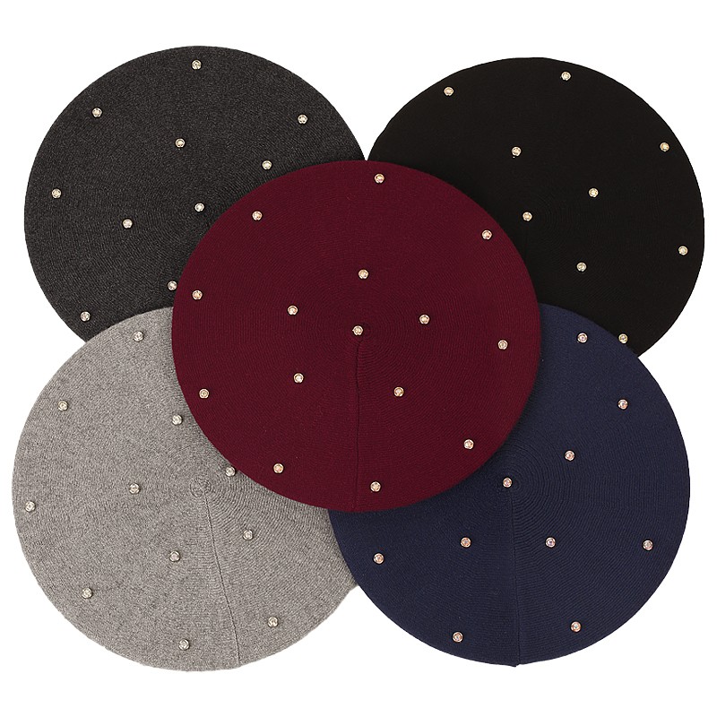 Cor feminina strass boinas cha - Beret French Wool avaliação e preço