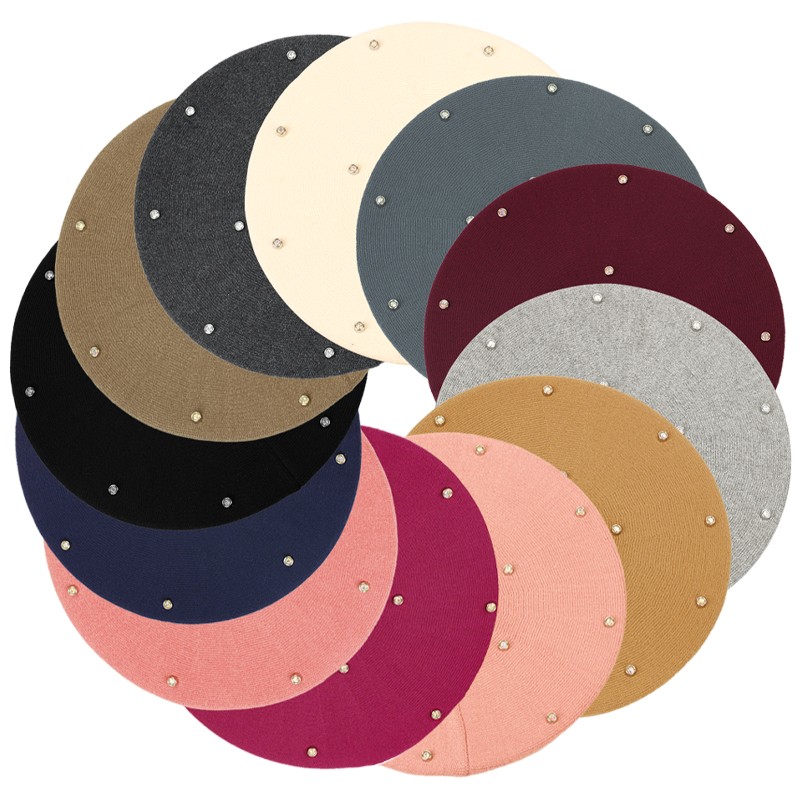 Cor feminina strass boinas cha - Beret French Wool avaliação e preço