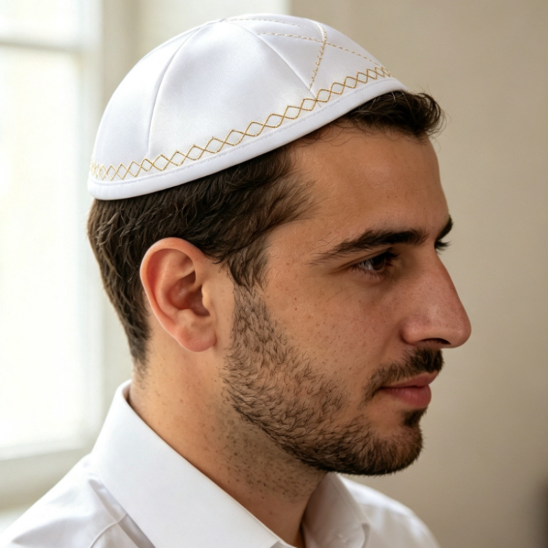 Kippah Judaica de Cetim Branco - Skull Cap Helmet Liner avaliação e preço